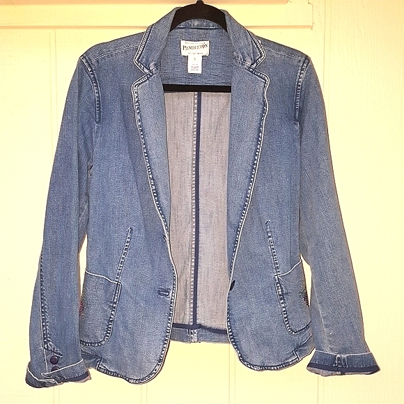 L VINTAGE PENDELTON Denim Rhinestone Jean Jacket - Picture 4 of 14